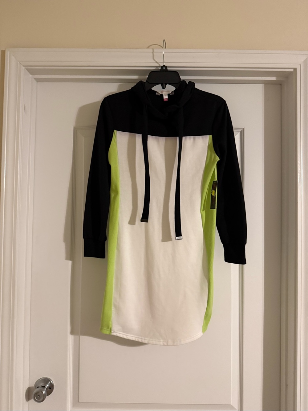 Juniors' Neon Green & White Hooded Dress